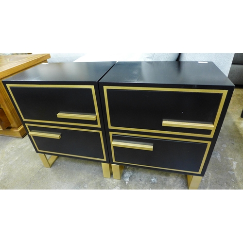 1407 - A pair of black bedside tables with gold legs