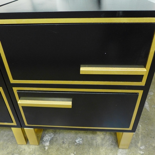 1407 - A pair of black bedside tables with gold legs