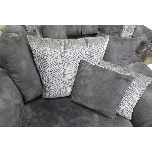 1410 - A Dynasty dark grey velvet and studded three seater sofa and love seat * this lot is subject to VAT