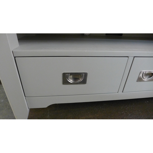 1414 - A Harbour grey painted and oak three drawer TV unit