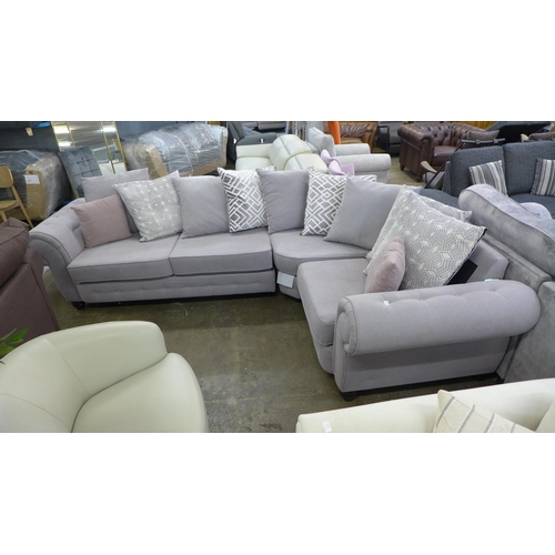 1423 - A Gracie parma violet upholstered and buttoned LHF curved corner sofa * this lot is subject to VAT