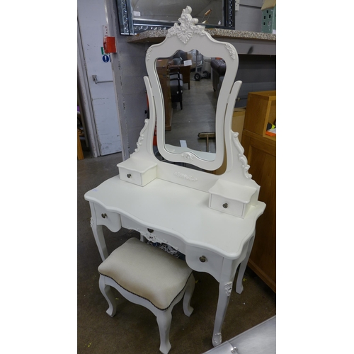 1454 - A white dressing table with mirror and stool