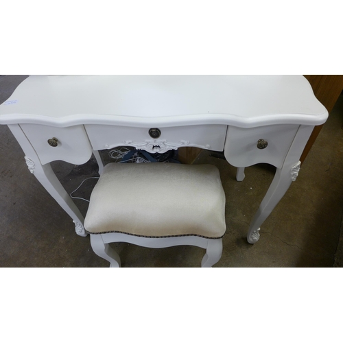 1454 - A white dressing table with mirror and stool