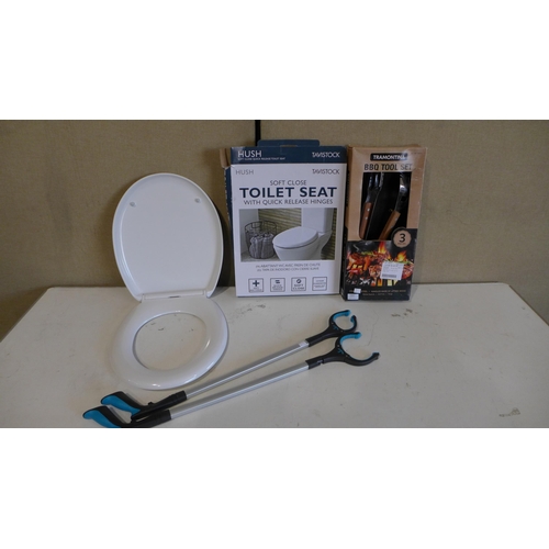 3083 - Hush Soft Close Toilet Seat, Birdrock Grabbers  and Tramontina BBQ Tools (269-49,75,76) * This lot i... 