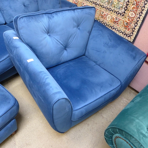 1488 - A blue velvet Hoxton corner sofa/chaise and armchair