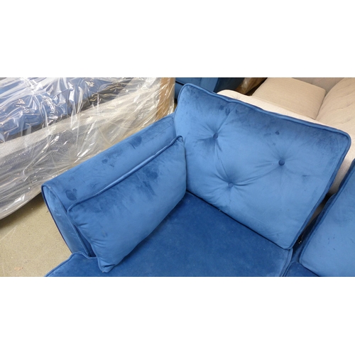 1488 - A blue velvet Hoxton corner sofa/chaise and armchair