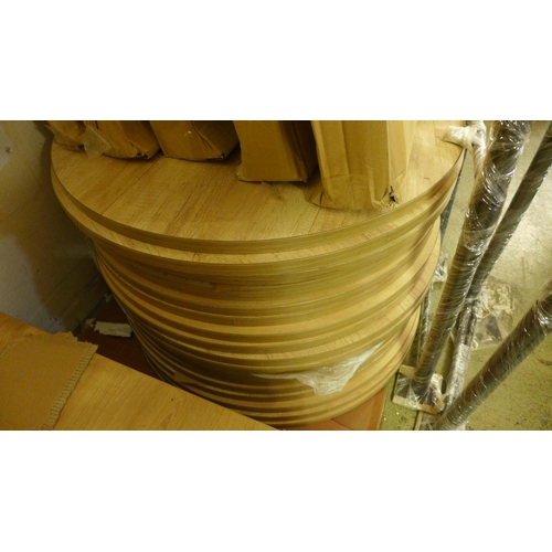 1523 - A quantity of round natural look tables and black metal bases