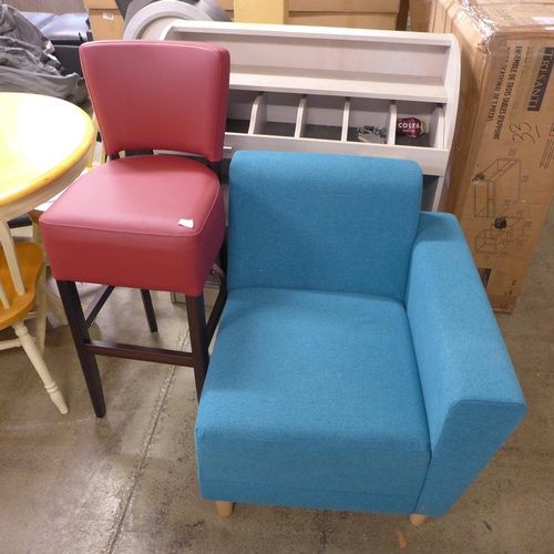 1563 - A miscellaneous lot including a serving unit, a red upholstered bar stool and a blue upholstered sof... 