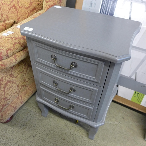 1588 - A grey three drawer bedside chest