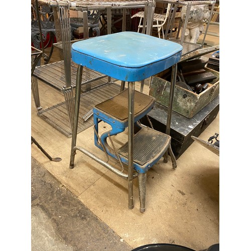 319 - Two vintage tool boxes with assorted tools and a kitchen stool