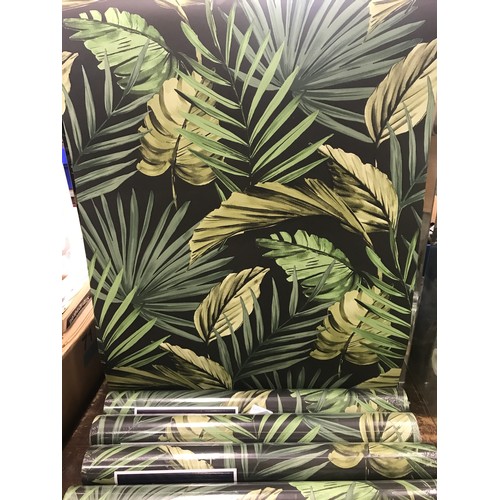 2035a - 4 rolls of Graham & Brown fresco rainforest palms cool/zen feature-wall wallpaper, same batch sealed... 