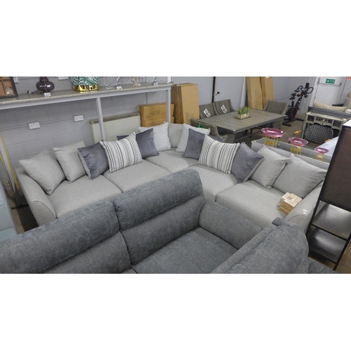 1318 - A cloud grey textured weave upholstered corner sofa