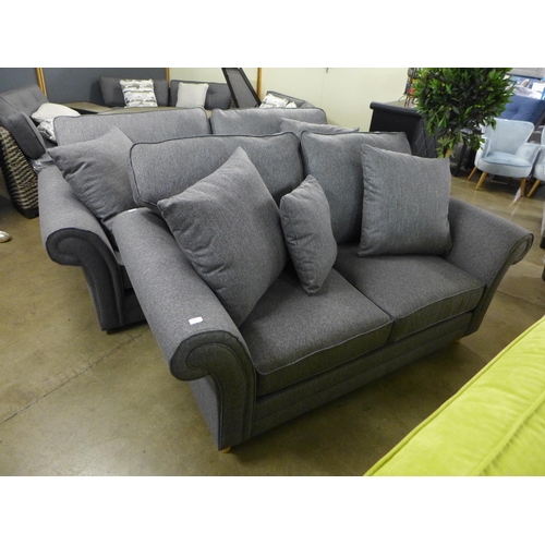 1348 - A pair of Mosta chrono grey upholstered sofas (3 + 2) - This lot is subject to VAT*