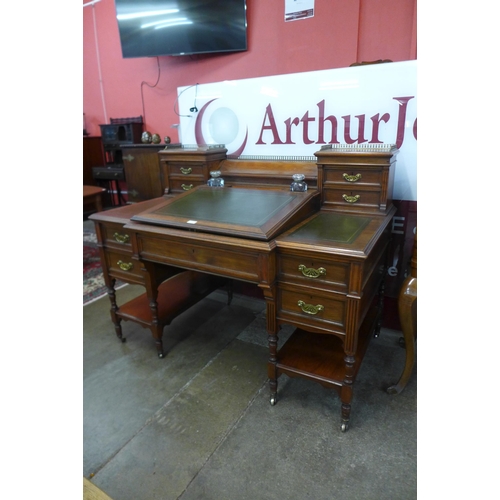 94 - A Victorian walnut and green leather topped Dickens desk, made by Charles Gregory & Co., Regent Stre... 