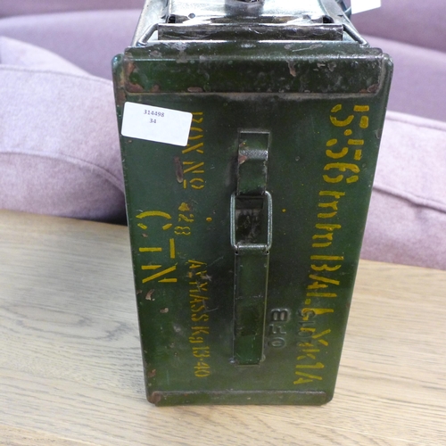 1364 - An upcycled helmet and ammo box table lamp, H 80cms (HD856441)   #