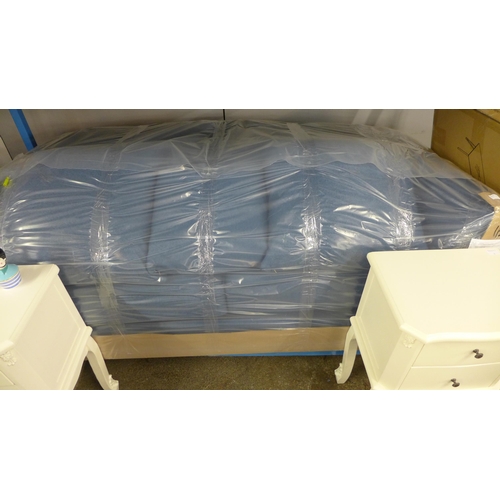 1400 - A pair of Mosta tweed blue upholstered sofas (3 + 2) - This lot is subject to VAT*