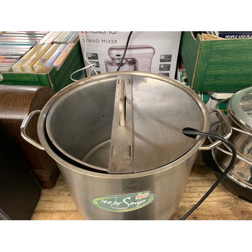 2064 - Knorr electric 10 ltr approx. commercial steel soup cauldron with middle divider and lid - W