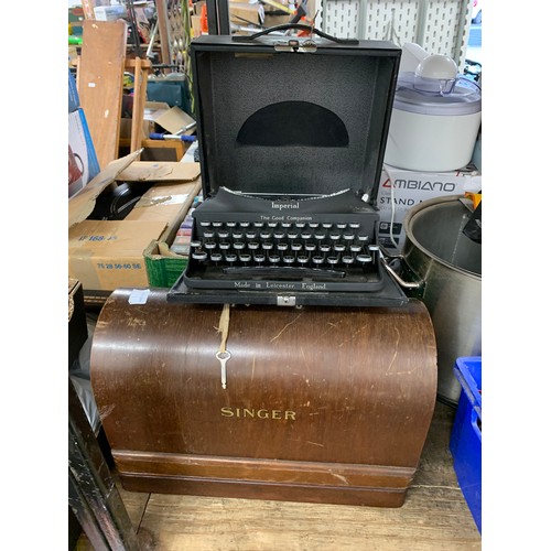 2065 - Vintage Singer sewing machine in case and Imperial typewriter