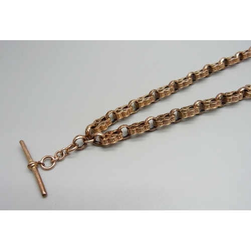 1017 - A 9ct rose gold fancy link double Albert chain, 55.5g, 51cm, (with an insurance valuation dated 1999... 