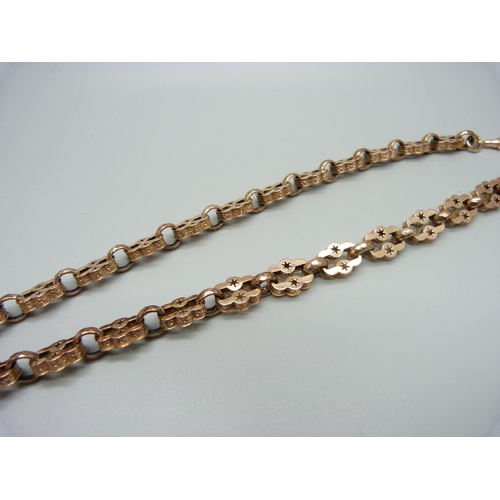 1017 - A 9ct rose gold fancy link double Albert chain, 55.5g, 51cm, (with an insurance valuation dated 1999... 