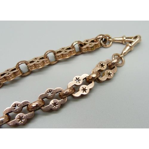 1017 - A 9ct rose gold fancy link double Albert chain, 55.5g, 51cm, (with an insurance valuation dated 1999... 