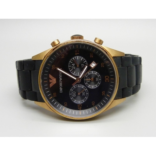 1036 - A gentlemen's Emporio Armani AR5905 Sportivo copper tone and silicone chronograph wristwatch, 50 met... 