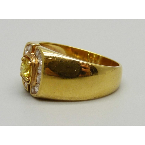 1056 - A 9ct gold, yellow and white stone ring, 5.5g, P