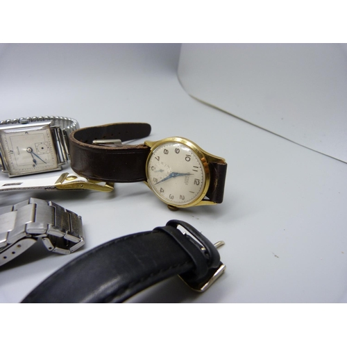 1070 - A collection of wristwatches, including a square cased Nivada, Bernex, etc., (digital watch lacking ... 