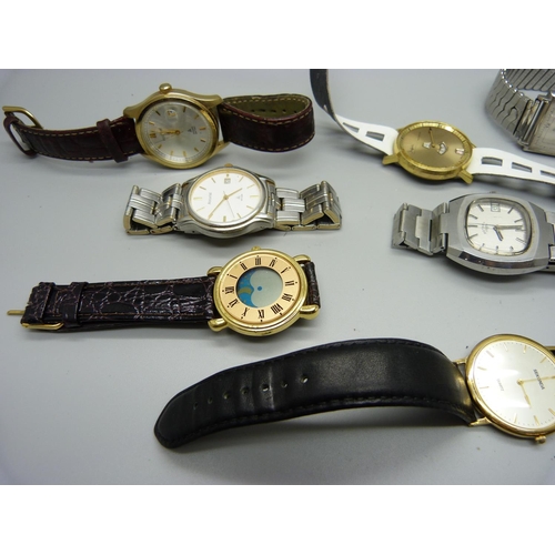 1070 - A collection of wristwatches, including a square cased Nivada, Bernex, etc., (digital watch lacking ... 