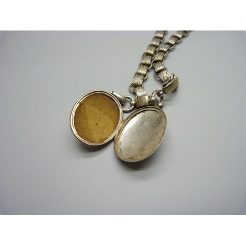 1076 - A Victorian white metal collar and locket, collar 41 cm