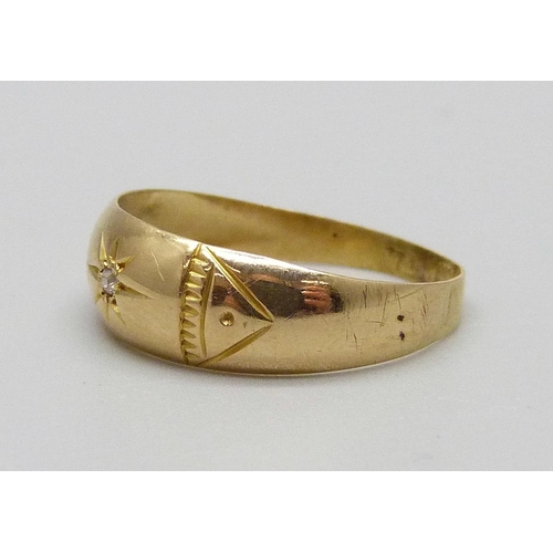 1099 - A Victorian 18ct gold and diamond ring, 2g, O