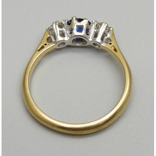 1120 - An 18ct gold, white and blue stone ring, 2.9g, O