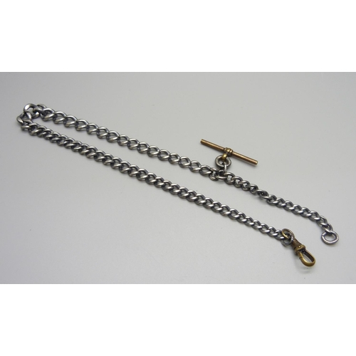 1149 - A silver Albert chain, (base metal swivel and T-bar), total weight 47g