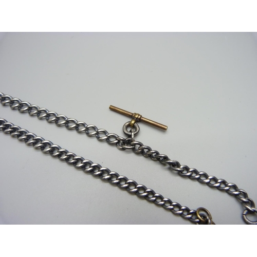 1149 - A silver Albert chain, (base metal swivel and T-bar), total weight 47g