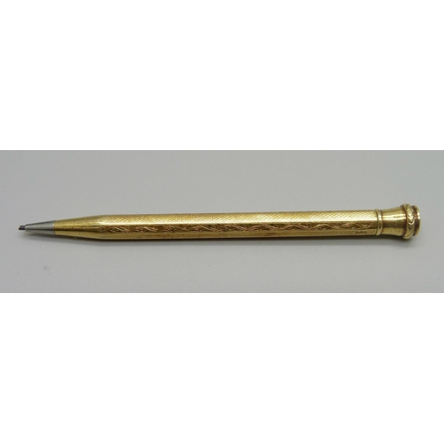 1161 - A 14ct gold cased pencil, marked 585 and 50 Jahre Tietz, total weight 10.5g