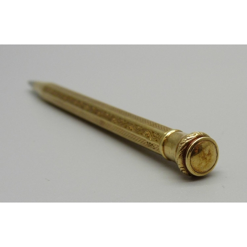 1161 - A 14ct gold cased pencil, marked 585 and 50 Jahre Tietz, total weight 10.5g