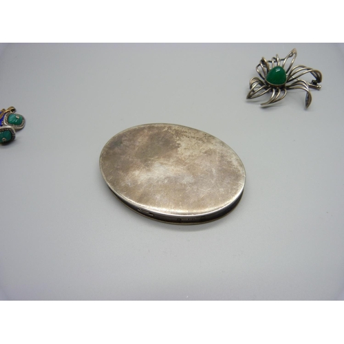 1162 - A Danish silver compact lacking glass, a Swedish silver brooch, a pair of Swedish silver cufflinks a... 