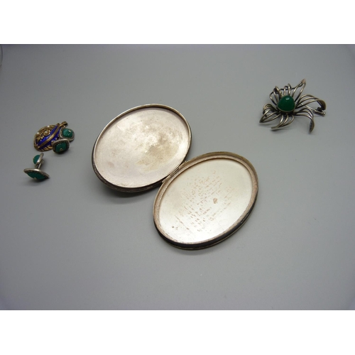 1162 - A Danish silver compact lacking glass, a Swedish silver brooch, a pair of Swedish silver cufflinks a... 