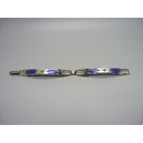 1166 - A silver and enamel bracelet, 19cm