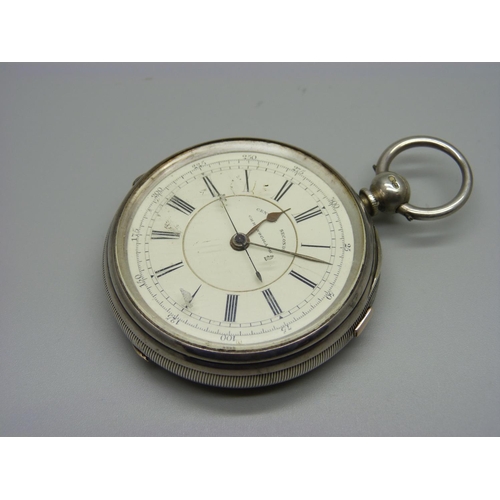 1190 - A silver cased centre second chronograph pocket watch