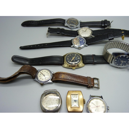 1196 - A collection of manual wind wristwatches and a case