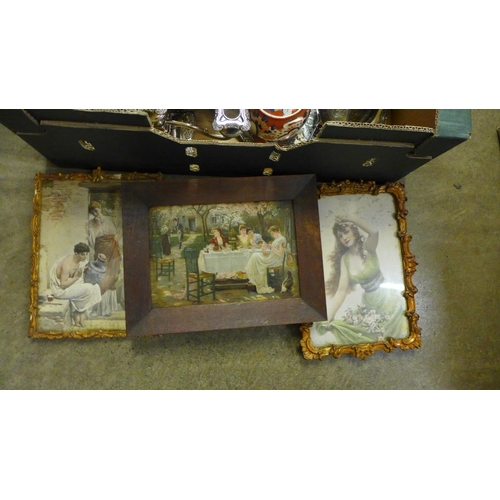 1217 - A collection of plated ware, some china, three framed prints, a jewellery box, etc. **PLEASE NOTE TH... 