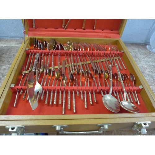 1238 - A canteen of bamboo design nickel bronze cutlery and serving utensils **PLEASE NOTE THIS LOT IS NOT ... 