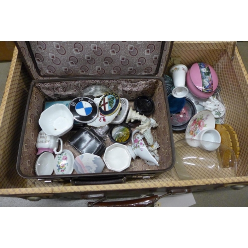 1247 - A suitcase, travel case and assorted china, etc **PLEASE NOTE THIS LOT IS NOT ELIGIBLE FOR POSTING A... 