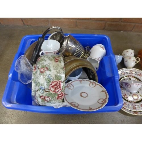 1269 - A silver plated spirit kettle, binoculars and china **PLEASE NOTE THIS LOT IS NOT ELIGIBLE FOR POSTI... 