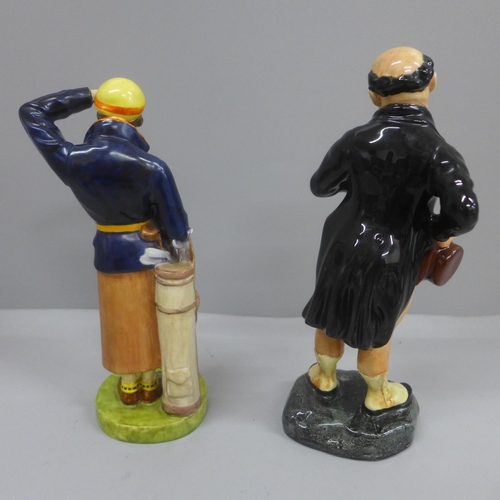 633 - A Royal Doulton Pickwick figure, a/f, head restored, and a Royal Crown Derby figure of a lady golfer