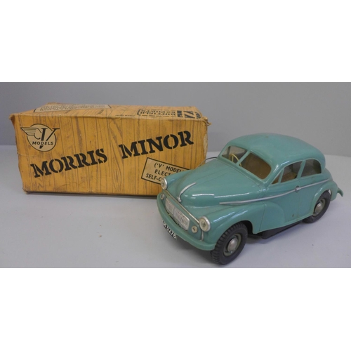 656 - A V Models Morris Minor, some a/f to car and box a/f