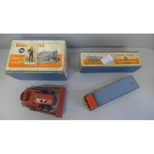 662 - Two Dinky Toys die-cast model vehicles, 561 Blaw Knox Bulldozer and 505 Foden Flat Truck, both boxed