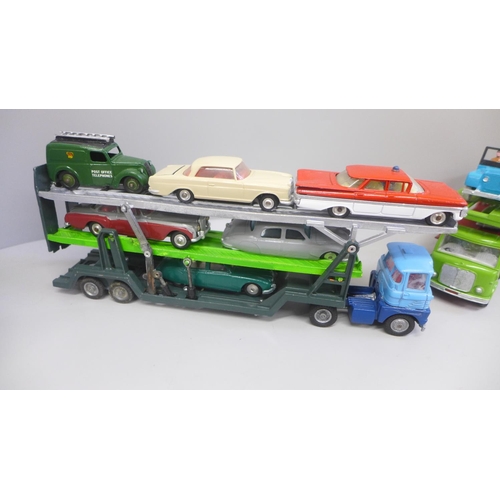 670 - Two Corgi Major car transporters and Corgi and Dinky Toys model vehicles