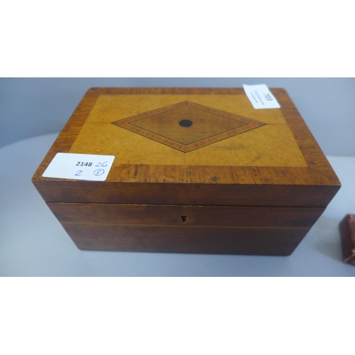 703 - A marquetry box, a candle box and a sliding rule